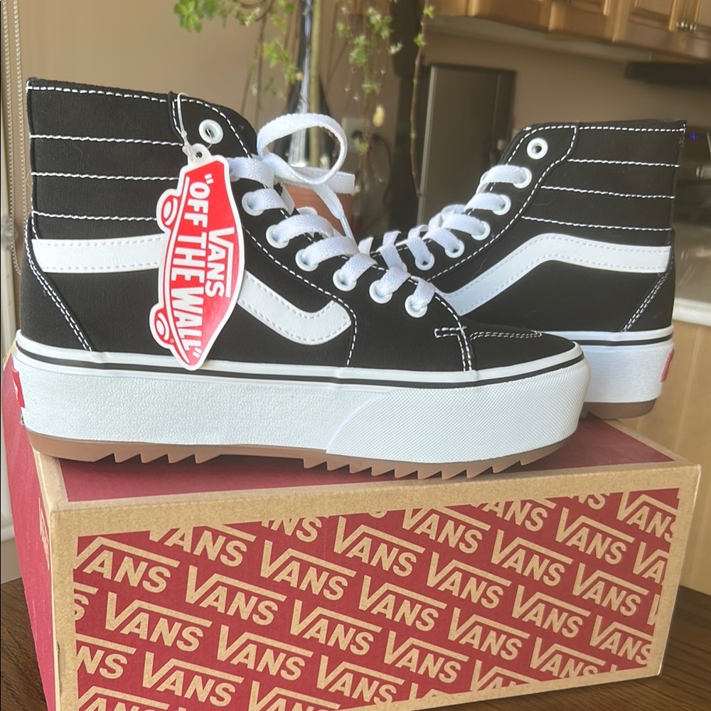 Vans Black and White Platform Sneakers